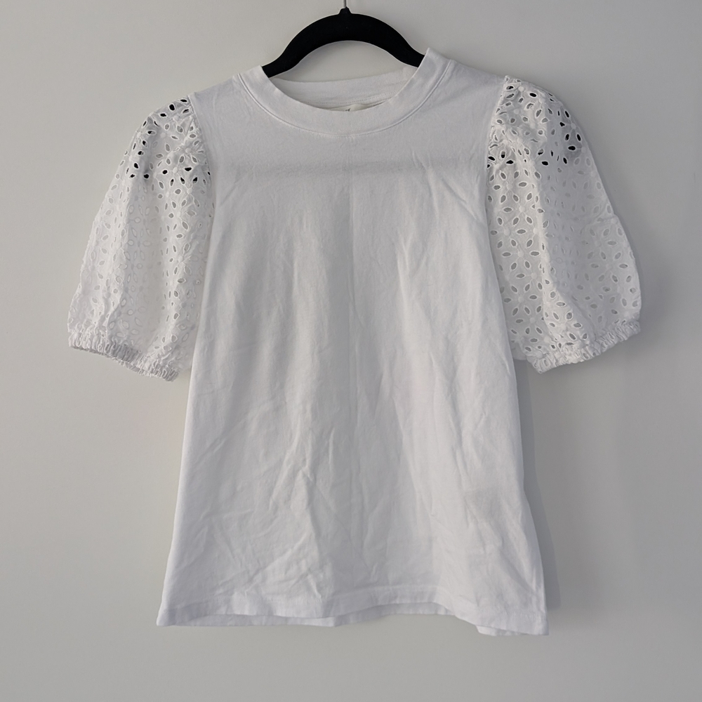 H&M White Puff Sleeve Eyelet Top